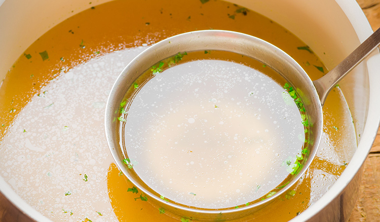 Bone broth contains collagen and cartilage