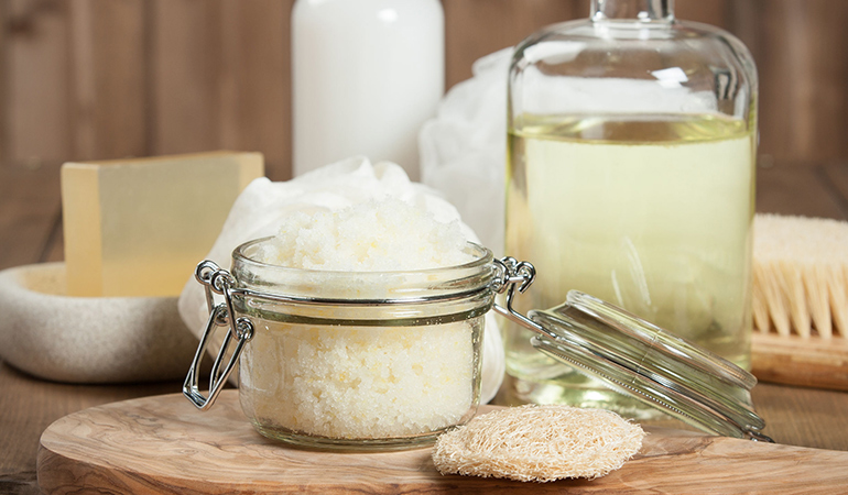 Natural face scrub made with coconut oil and sugar
