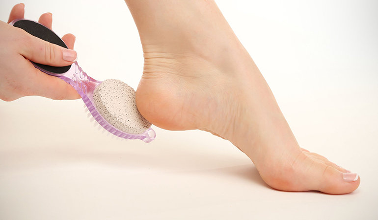 Urea present in some exfoliants help remove dead skin cells from the palms and the feet