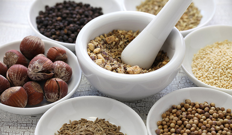 Dukkah is an Egyptian spice blend made from nuts, spices, and seeds