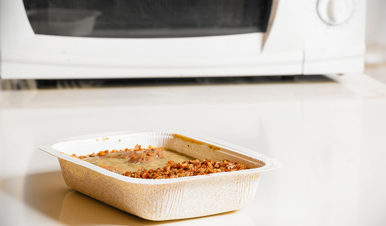 Heating food in a plastic box can cause leaching of chemicals into the food