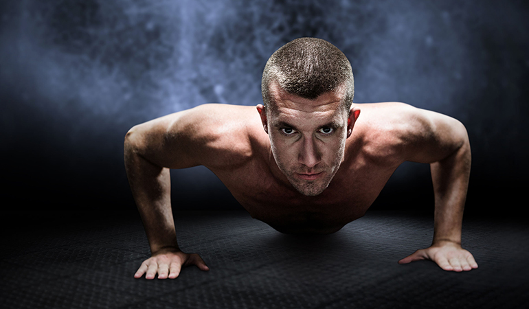 Push-ups strengthen the arms and shoulders. 