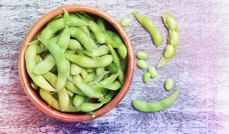 Edamame contains 18.46 gm of protein per cup.