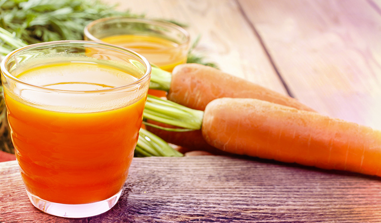 Three-quarter cup of carrot juice has 28 mcg.