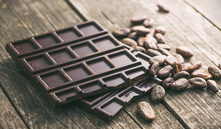 One-ounce portion of dark chocolate: 2.27 mg of iron (12.6% DV)