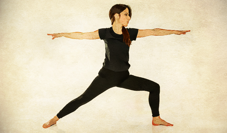 The warrior pose tones up the arms and legs, boosts stamina, and improves balance.